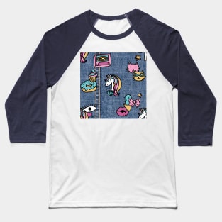 unicorn patches denim kawaii Baseball T-Shirt